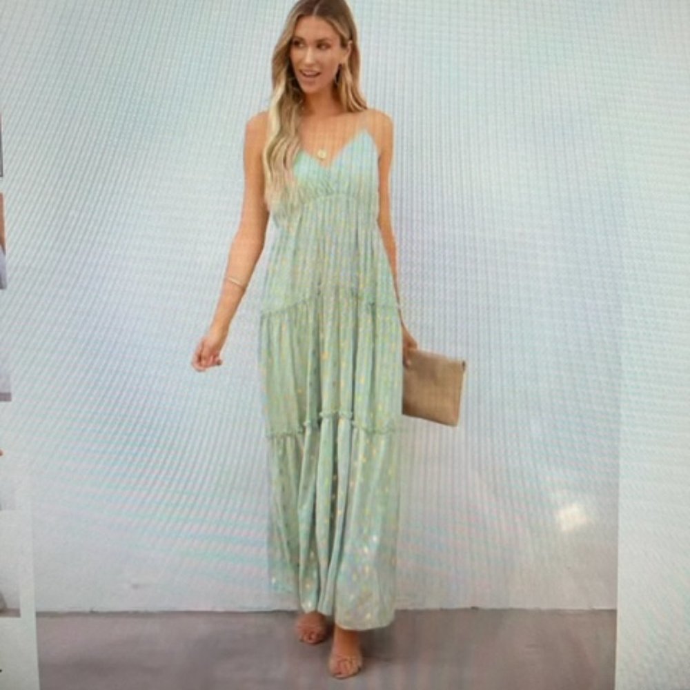 Metallic Tiered Maxi Dress - Size Medium